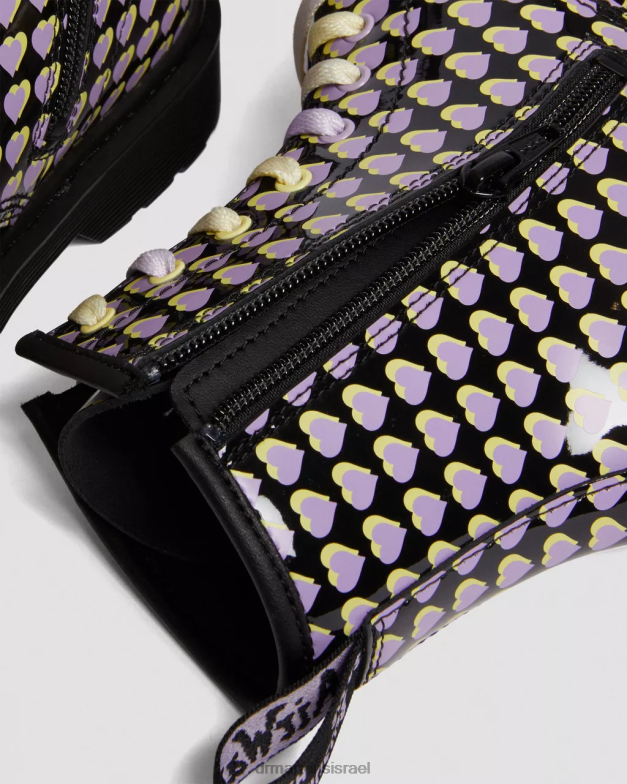 נוער 1460 פטנט מגפי שרוכים עם לב מודפס Dr. Martens lucido שחור & פטנט מנורה הַנעָלָה N8BB8470