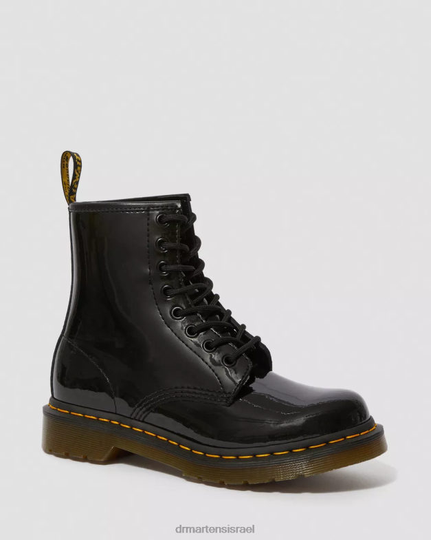 מגפי שרוכים מעור פטנט 1460 Dr. Martens lucido שחור & פטנט מנורה הַנעָלָה N8BB86
