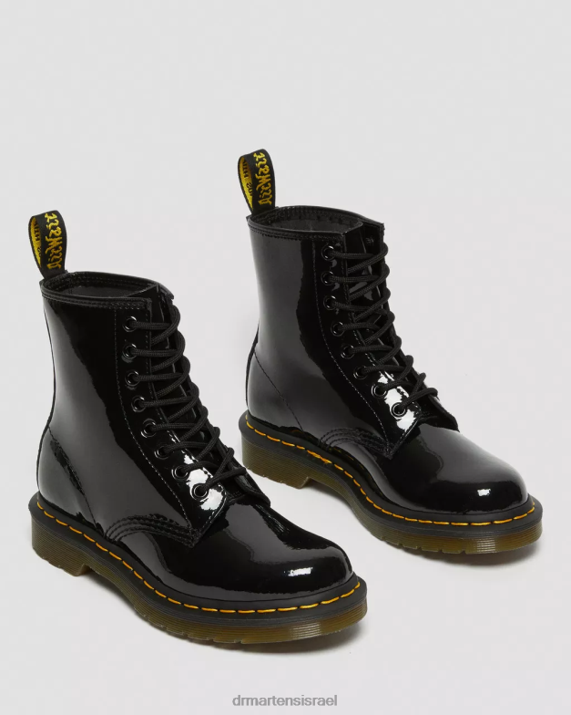 מגפי שרוכים מעור פטנט 1460 Dr. Martens lucido שחור & פטנט מנורה הַנעָלָה N8BB86