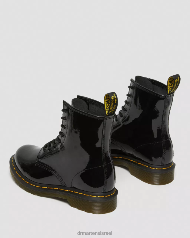 מגפי שרוכים מעור פטנט 1460 Dr. Martens lucido שחור & פטנט מנורה הַנעָלָה N8BB86