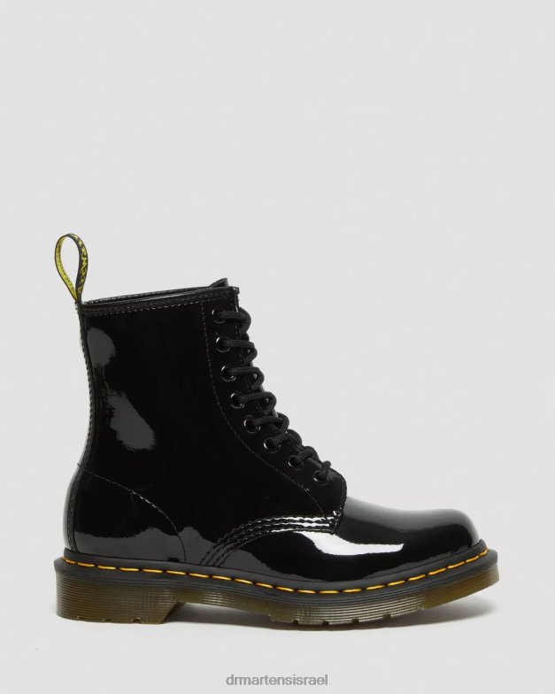 מגפי שרוכים מעור פטנט 1460 Dr. Martens lucido שחור & פטנט מנורה הַנעָלָה N8BB86