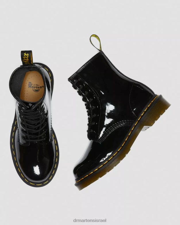 מגפי שרוכים מעור פטנט 1460 Dr. Martens lucido שחור & פטנט מנורה הַנעָלָה N8BB86