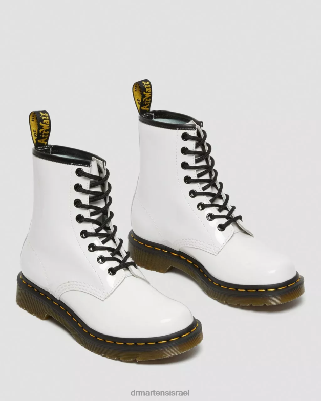מגפי שרוכים מעור פטנט 1460 Dr. Martens lucido לבן & פטנט מנורה הַנעָלָה N8BB893