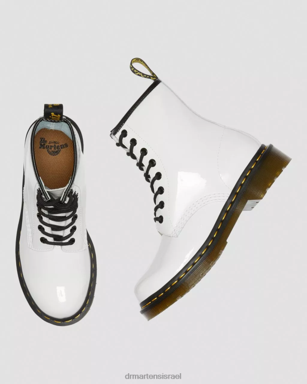 מגפי שרוכים מעור פטנט 1460 Dr. Martens lucido לבן & פטנט מנורה הַנעָלָה N8BB893