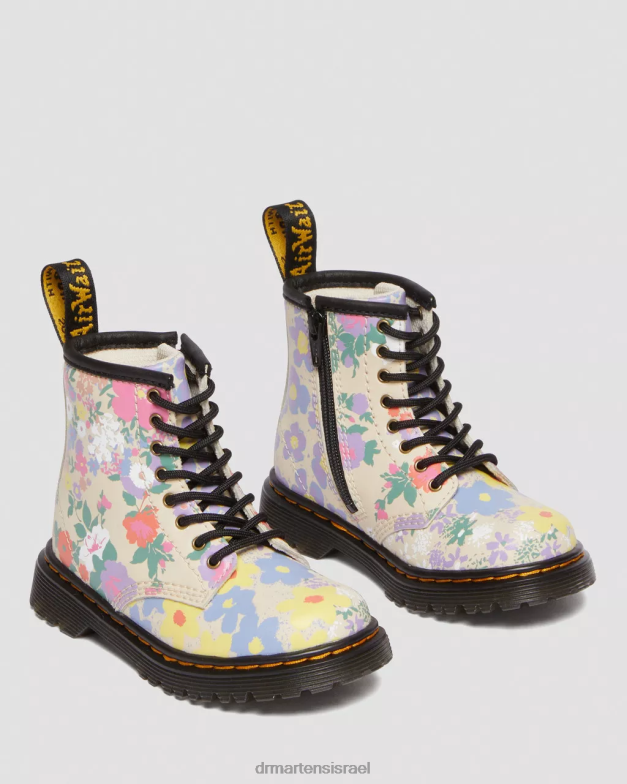 מגפי שרוכים מעור לפעוט 1460 פרחוני Dr. Martens קלף בז' פרחוני mash up k hydro הַנעָלָה N8BB8415
