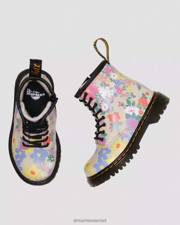 מגפי שרוכים מעור לפעוט 1460 פרחוני Dr. Martens קלף בז' פרחוני mash up k hydro הַנעָלָה N8BB8415