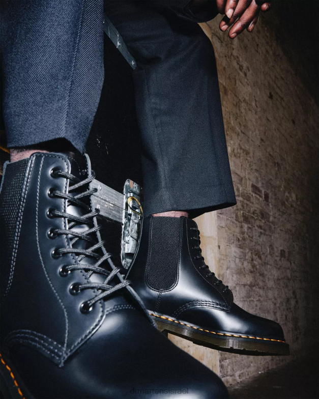 מגפי שרוכים מעור חלק 1460 harper Dr. Martens שחור חלק הַנעָלָה N8BB8111