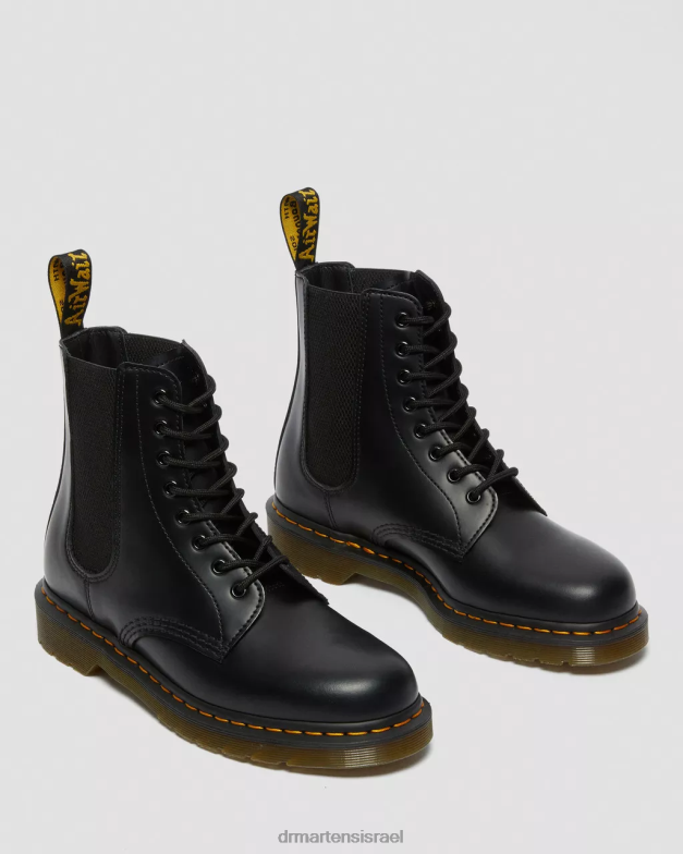 מגפי שרוכים מעור חלק 1460 harper Dr. Martens שחור חלק הַנעָלָה N8BB8111