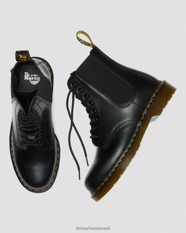 מגפי שרוכים מעור חלק 1460 harper Dr. Martens שחור חלק הַנעָלָה N8BB8111