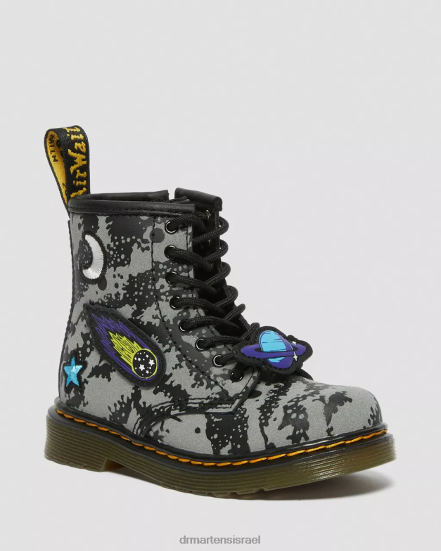 מגפי שרוכים מחזירי אור לפעוט 1460 space Dr. Martens הידרו שחור ואפור הַנעָלָה N8BB8413
