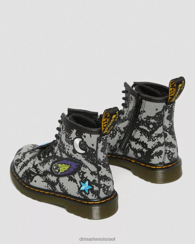 מגפי שרוכים מחזירי אור לפעוט 1460 space Dr. Martens הידרו שחור ואפור הַנעָלָה N8BB8413