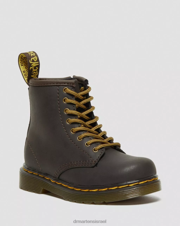 מגפי שרוכים מעור לפעוט 1460 wildhorse Dr. Martens סוס בר בגוון חום כהה הַנעָלָה N8BB8408