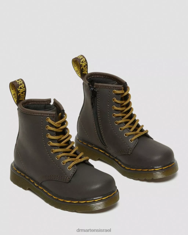 מגפי שרוכים מעור לפעוט 1460 wildhorse Dr. Martens סוס בר בגוון חום כהה הַנעָלָה N8BB8408