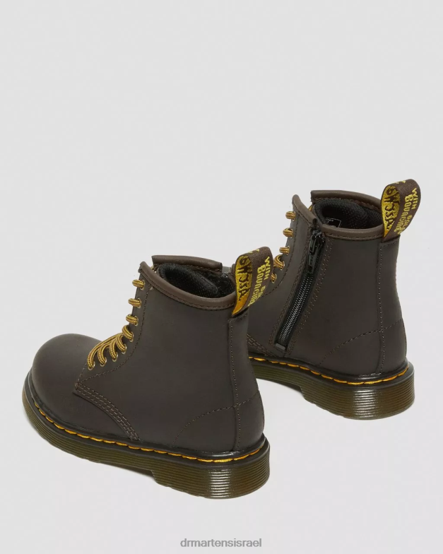 מגפי שרוכים מעור לפעוט 1460 wildhorse Dr. Martens סוס בר בגוון חום כהה הַנעָלָה N8BB8408