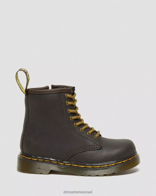 מגפי שרוכים מעור לפעוט 1460 wildhorse Dr. Martens סוס בר בגוון חום כהה הַנעָלָה N8BB8408
