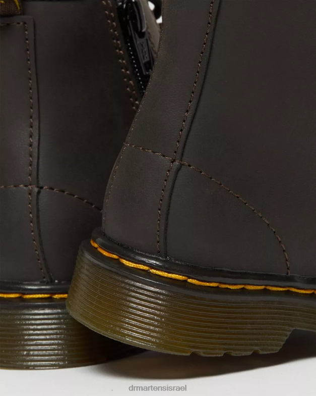 מגפי שרוכים מעור לפעוט 1460 wildhorse Dr. Martens סוס בר בגוון חום כהה הַנעָלָה N8BB8408