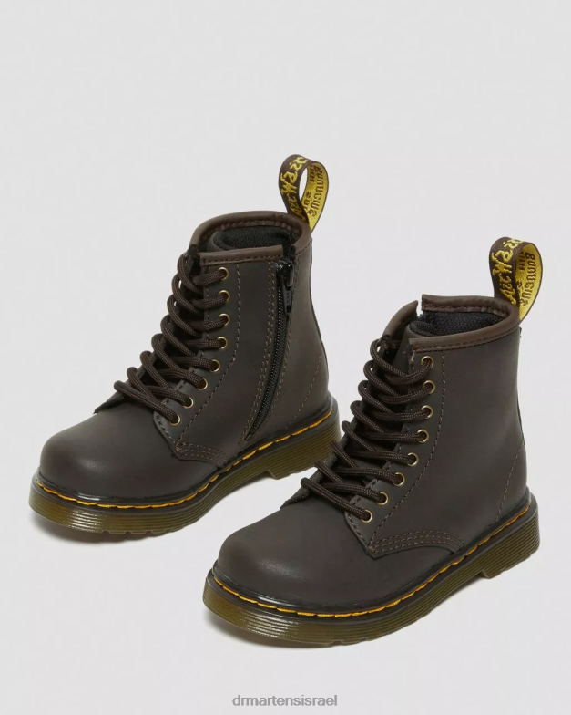 מגפי שרוכים מעור לפעוט 1460 wildhorse Dr. Martens סוס בר בגוון חום כהה הַנעָלָה N8BB8408