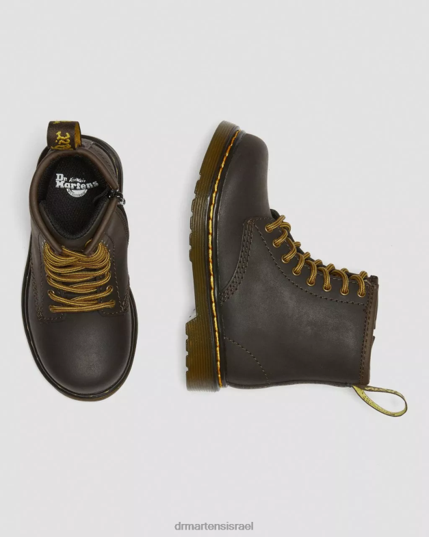 מגפי שרוכים מעור לפעוט 1460 wildhorse Dr. Martens סוס בר בגוון חום כהה הַנעָלָה N8BB8408