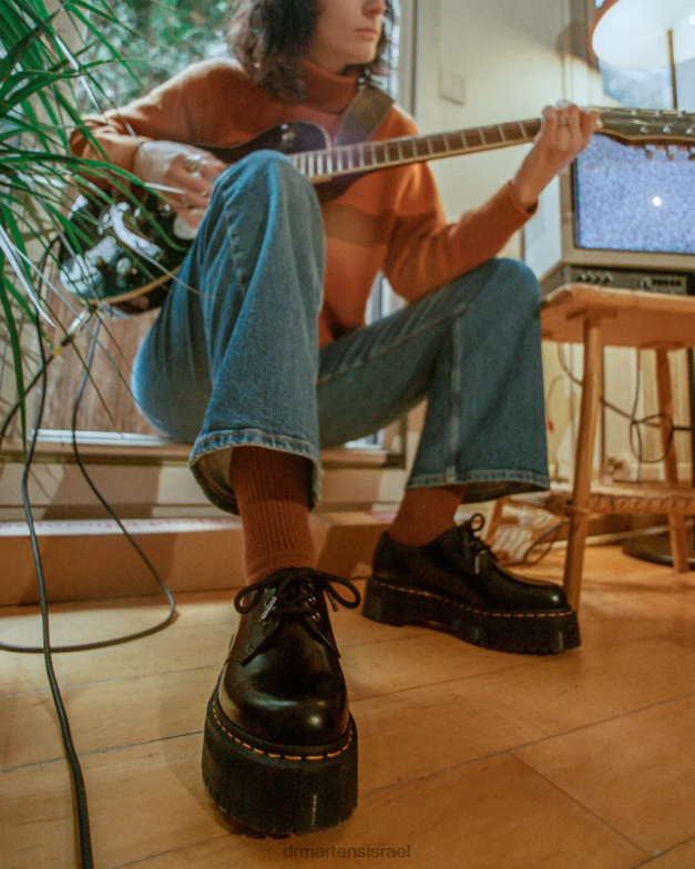 נעלי פלטפורמה מעור חלק 1461 Dr. Martens שחור מלוטש חלק הַנעָלָה N8BB8215
