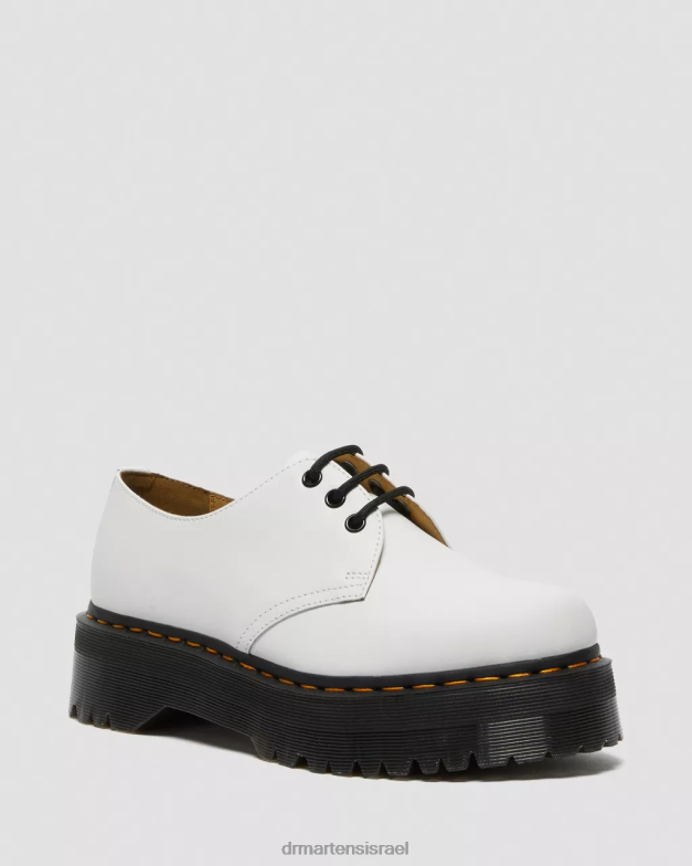 נעלי פלטפורמה מעור חלק 1461 Dr. Martens לבן מלוטש חלק הַנעָלָה N8BB8230