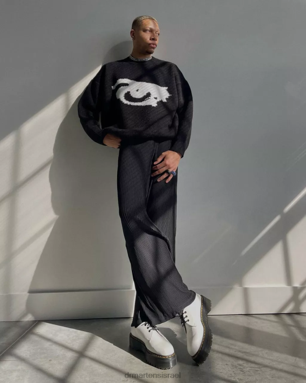 נעלי פלטפורמה מעור חלק 1461 Dr. Martens לבן מלוטש חלק הַנעָלָה N8BB8230