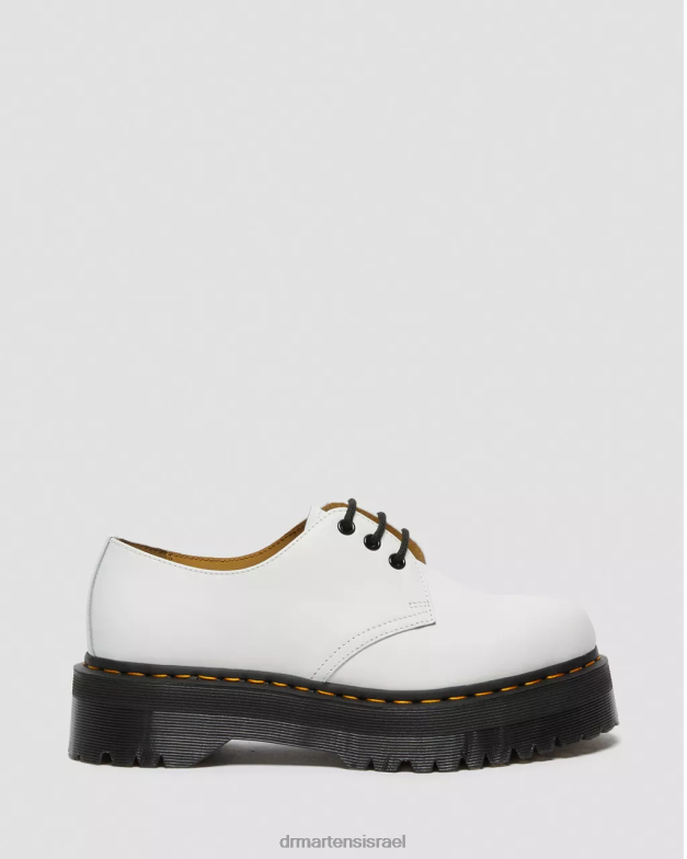 נעלי פלטפורמה מעור חלק 1461 Dr. Martens לבן מלוטש חלק הַנעָלָה N8BB8230