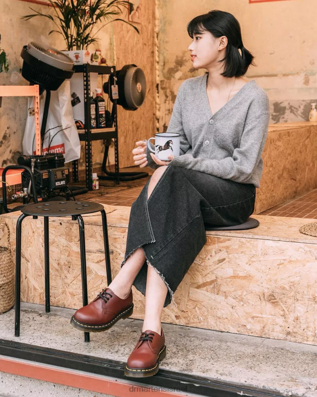 נעלי אוקספורד מעור חלק 1461 Dr. Martens אדום דובדבן חלק הַנעָלָה N8BB8285