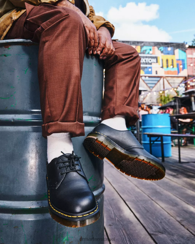 נעלי אוקספורד מעור 1461 חסינות החלקה Dr. Martens דגן מלא תעשייתי שחור הַנעָלָה N8BB8297