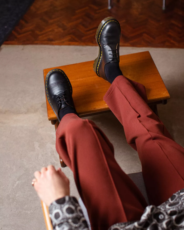 1461 bex תוצרת אנגליה נעלי אוקספורד כובע אצבעות Dr. Martens וינטג' שחור חלק הַנעָלָה N8BB8302