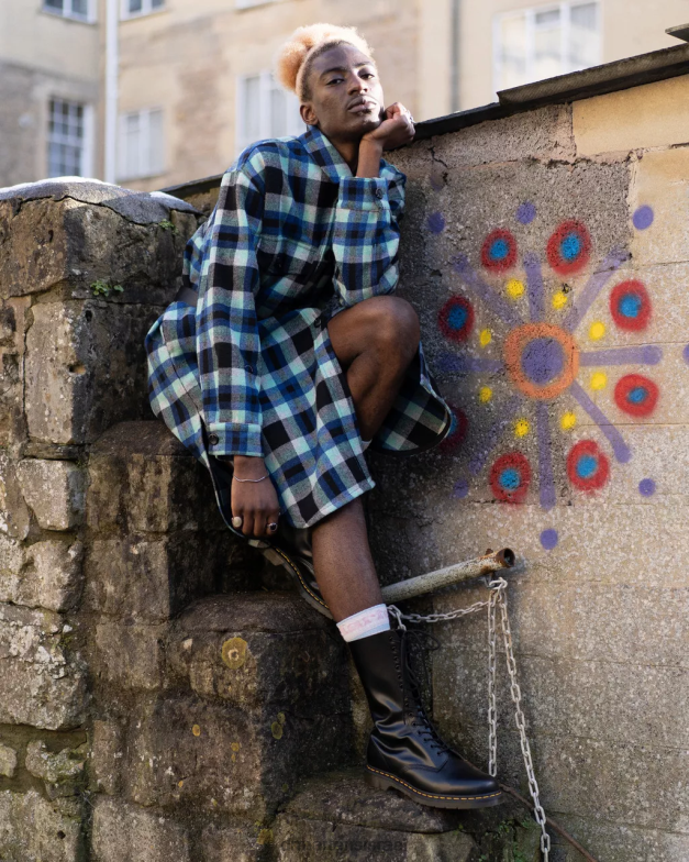 מגפיים גבוהים מעור חלק משנת 1914 Dr. Martens שחור חלק הַנעָלָה N8BB8365