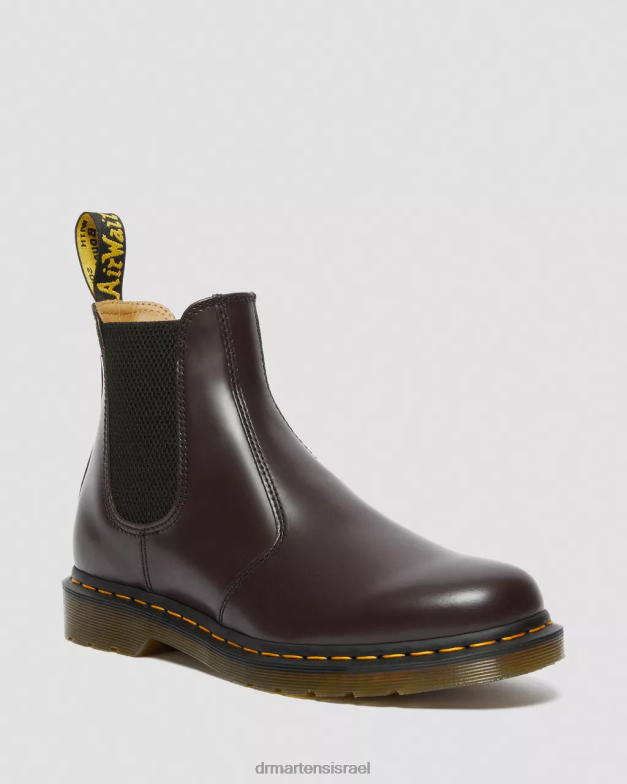 מגפי צ'לסי מעור חלק 2976 תפר צהוב Dr. Martens חלק בורדו הַנעָלָה N8BB8104