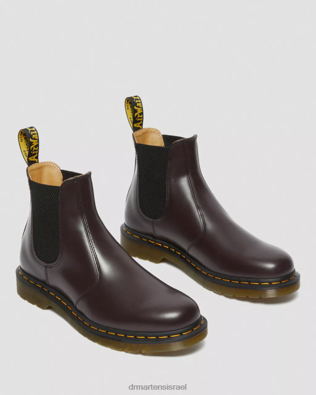 מגפי צ'לסי מעור חלק 2976 תפר צהוב Dr. Martens חלק בורדו הַנעָלָה N8BB8104
