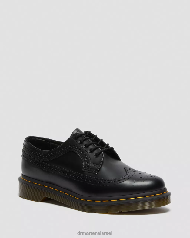 נעלי ברוג מעור חלק 3989 תפר צהוב Dr. Martens שחור חלק הַנעָלָה N8BB8370
