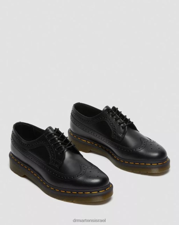 נעלי ברוג מעור חלק 3989 תפר צהוב Dr. Martens שחור חלק הַנעָלָה N8BB8370