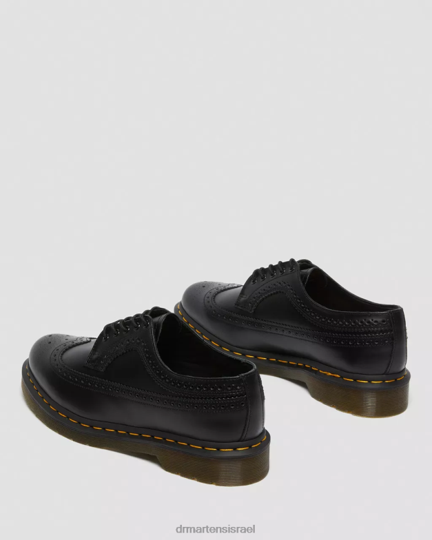 נעלי ברוג מעור חלק 3989 תפר צהוב Dr. Martens שחור חלק הַנעָלָה N8BB8370