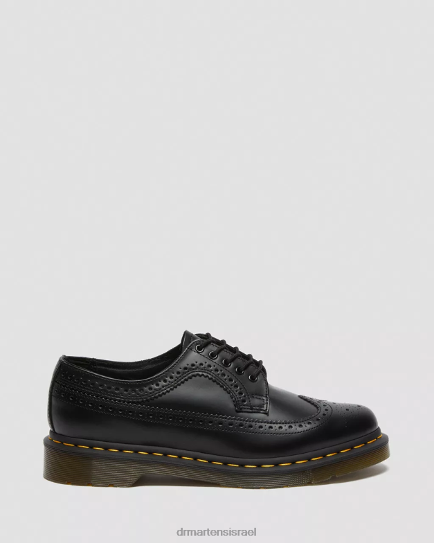 נעלי ברוג מעור חלק 3989 תפר צהוב Dr. Martens שחור חלק הַנעָלָה N8BB8370