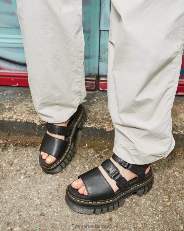 סנדלי פלטפורמה מעור ריקי נאפה לוקס 3 רצועות Dr. Martens נאפה לוקס שחורה הַנעָלָה N8BB8244