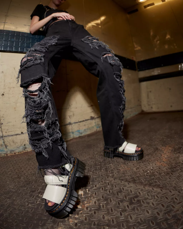 סנדלי פלטפורמה מעור ריקי נאפה לוקס 3 רצועות Dr. Martens נאפה לוקס אפור מרוצף אבן הַנעָלָה N8BB8268