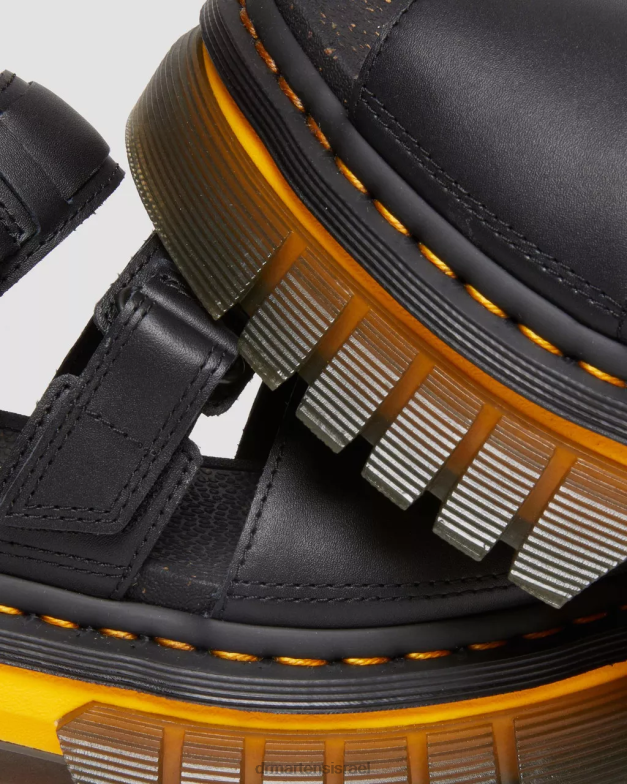 סנדלי פלטפורמה מעור עם 3 רצועות בסוליית ניגודיות של ריקי Dr. Martens לוצידו שחור מלוטש הַנעָלָה N8BB8273