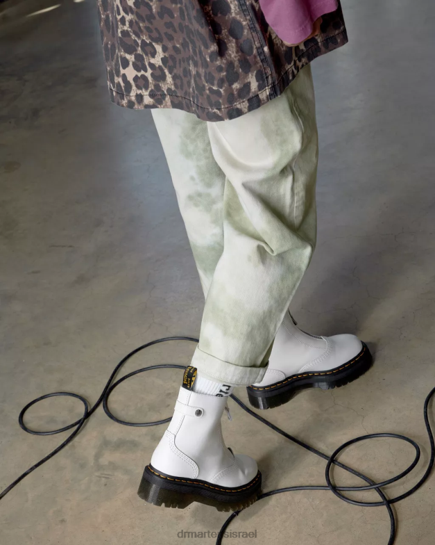 מגפי פלטפורמה מעור סנדל עם רוכסן ג'טה Dr. Martens שלח לבן הַנעָלָה N8BB8101