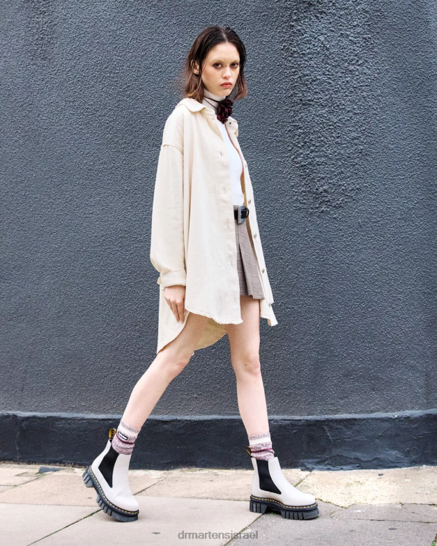 מגפי צ'לסי פלטפורמת עור נפה אודריק Dr. Martens נאפה לוקס אפור מרוצף אבן הַנעָלָה N8BB8105