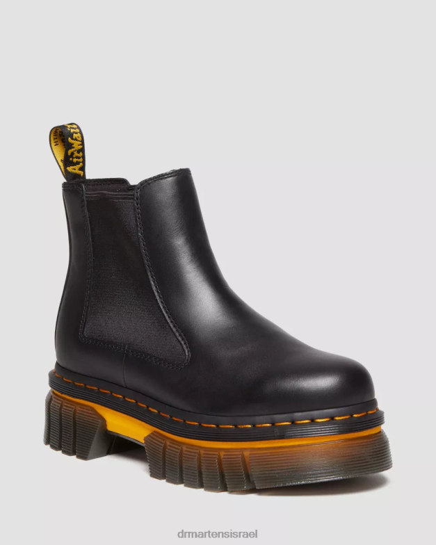 מגפי צ'לסי פלטפורמת עור ניגודיות של אוריק Dr. Martens לוצידו שחור מלוטש הַנעָלָה N8BB8138