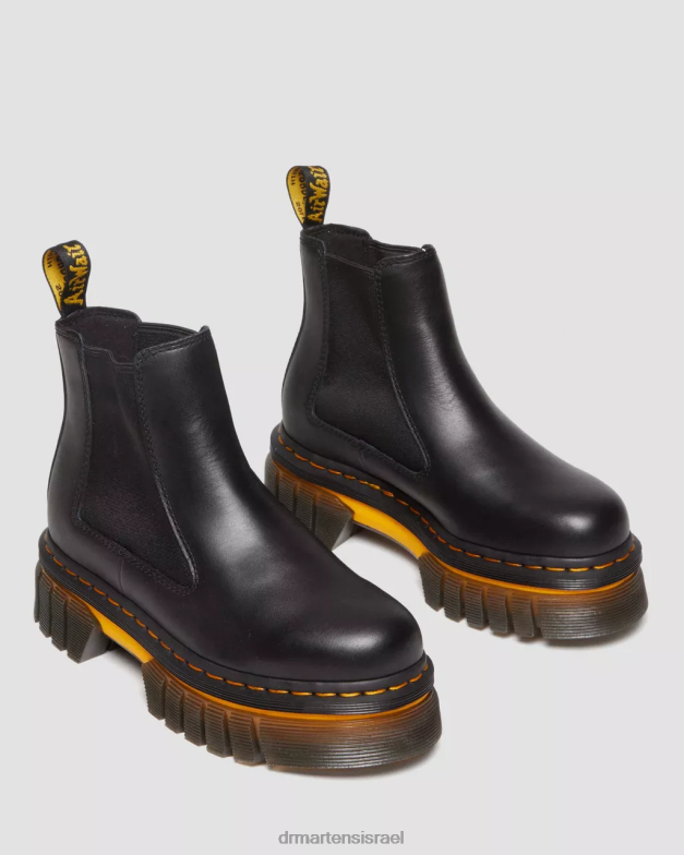 מגפי צ'לסי פלטפורמת עור ניגודיות של אוריק Dr. Martens לוצידו שחור מלוטש הַנעָלָה N8BB8138