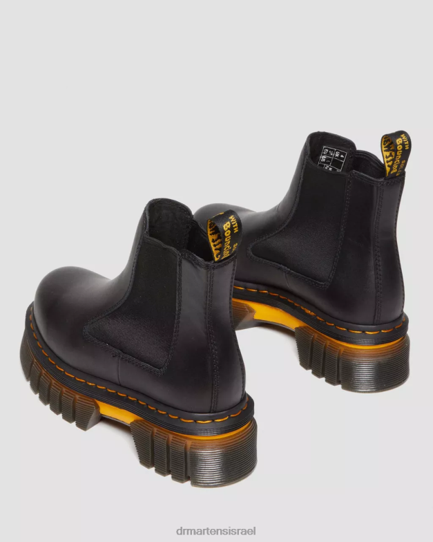 מגפי צ'לסי פלטפורמת עור ניגודיות של אוריק Dr. Martens לוצידו שחור מלוטש הַנעָלָה N8BB8138