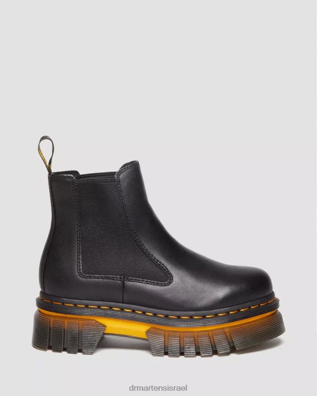 מגפי צ'לסי פלטפורמת עור ניגודיות של אוריק Dr. Martens לוצידו שחור מלוטש הַנעָלָה N8BB8138