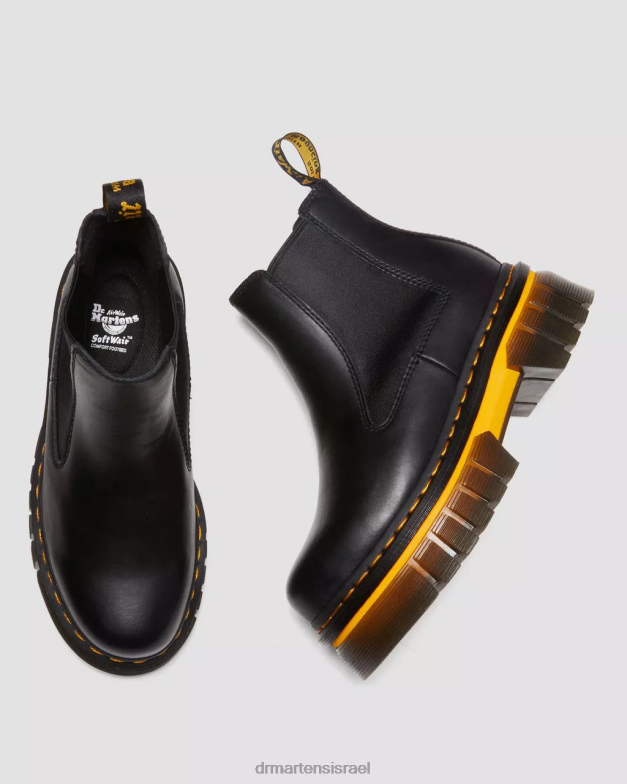 מגפי צ'לסי פלטפורמת עור ניגודיות של אוריק Dr. Martens לוצידו שחור מלוטש הַנעָלָה N8BB8138