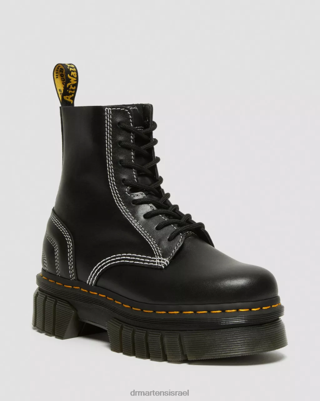 מגפי שרוכים פלטפורמה מעור תפר לבן Dr. Martens נאפה לוקס שחורה הַנעָלָה N8BB8166