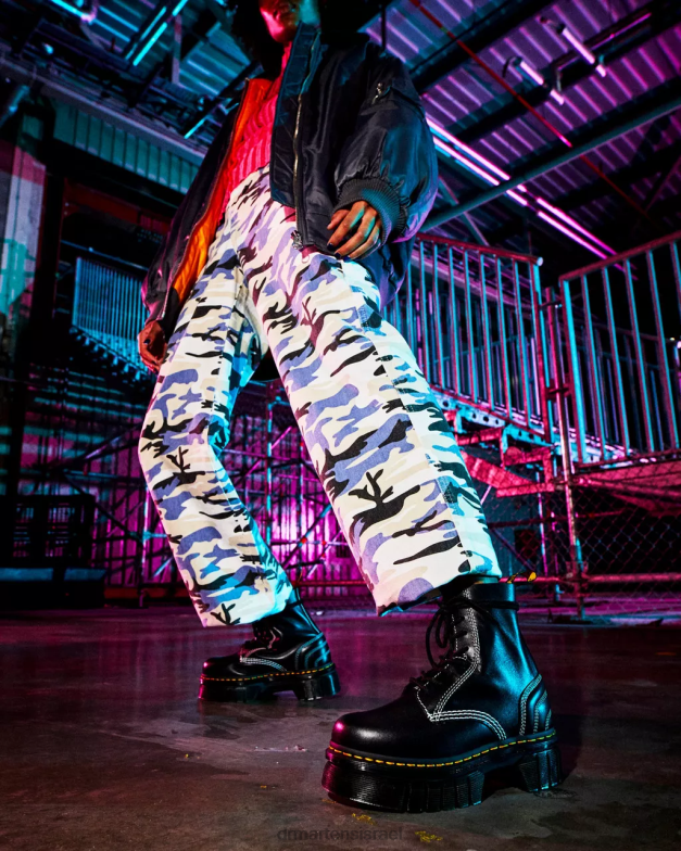 מגפי שרוכים פלטפורמה מעור תפר לבן Dr. Martens נאפה לוקס שחורה הַנעָלָה N8BB8166