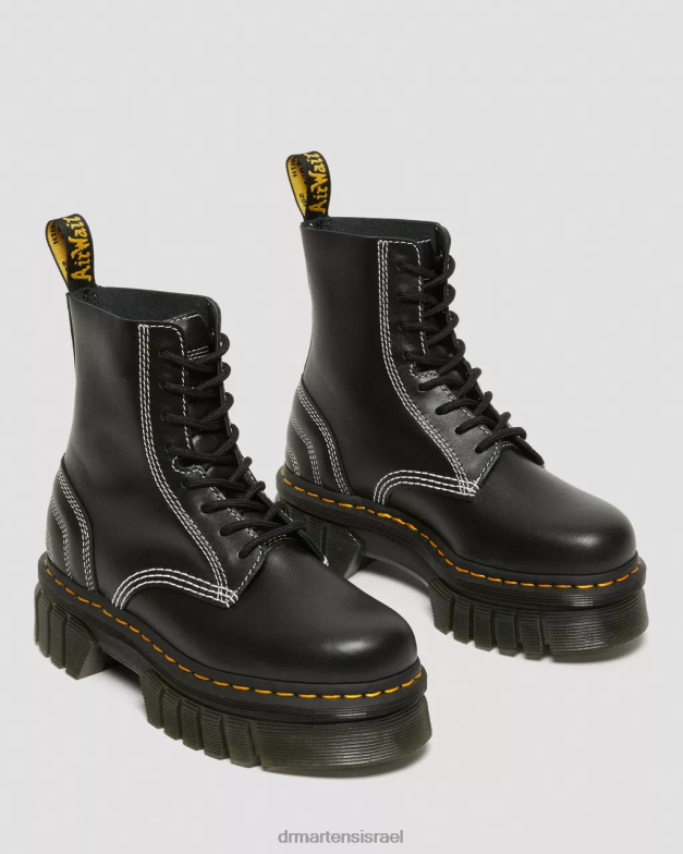 מגפי שרוכים פלטפורמה מעור תפר לבן Dr. Martens נאפה לוקס שחורה הַנעָלָה N8BB8166
