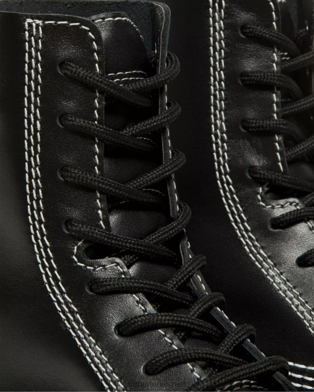 מגפי שרוכים פלטפורמה מעור תפר לבן Dr. Martens נאפה לוקס שחורה הַנעָלָה N8BB8166